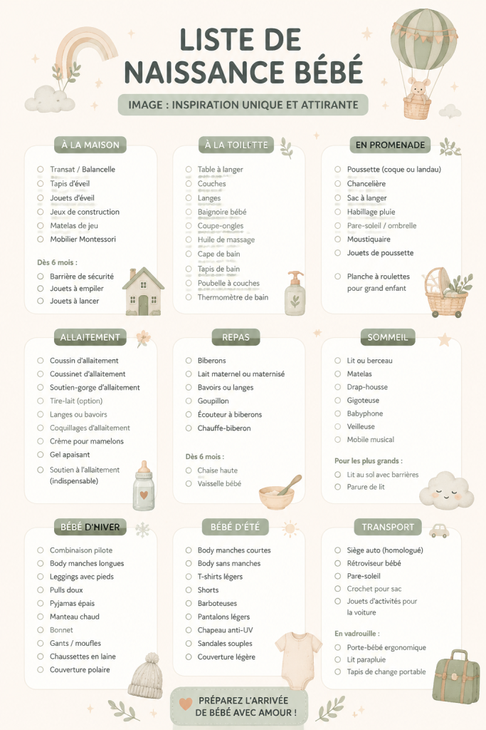 Inspiration pour une liste de naissance avec des articles et des idées uniques