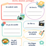 Modèle de journal souvenir à télécharger, présente des pages colorées pour écrire et dessiner.