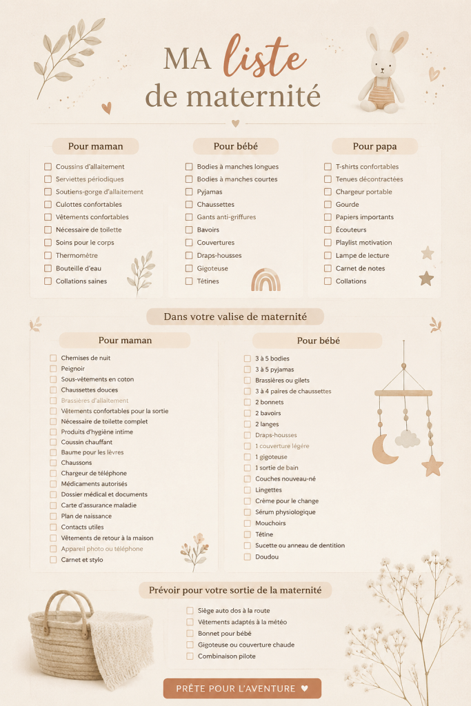 Liste de maternité avec des articles essentiels