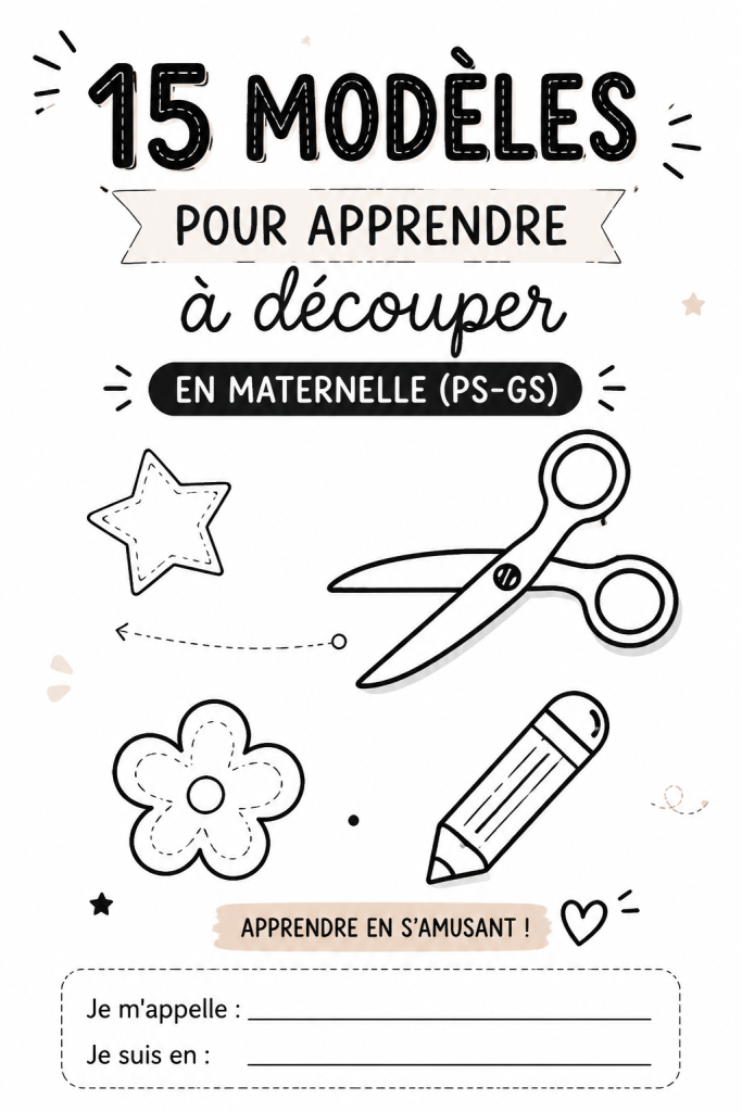 Un enfant utilisant des ciseaux pour découper un modèle coloré en classe de Maternelle.