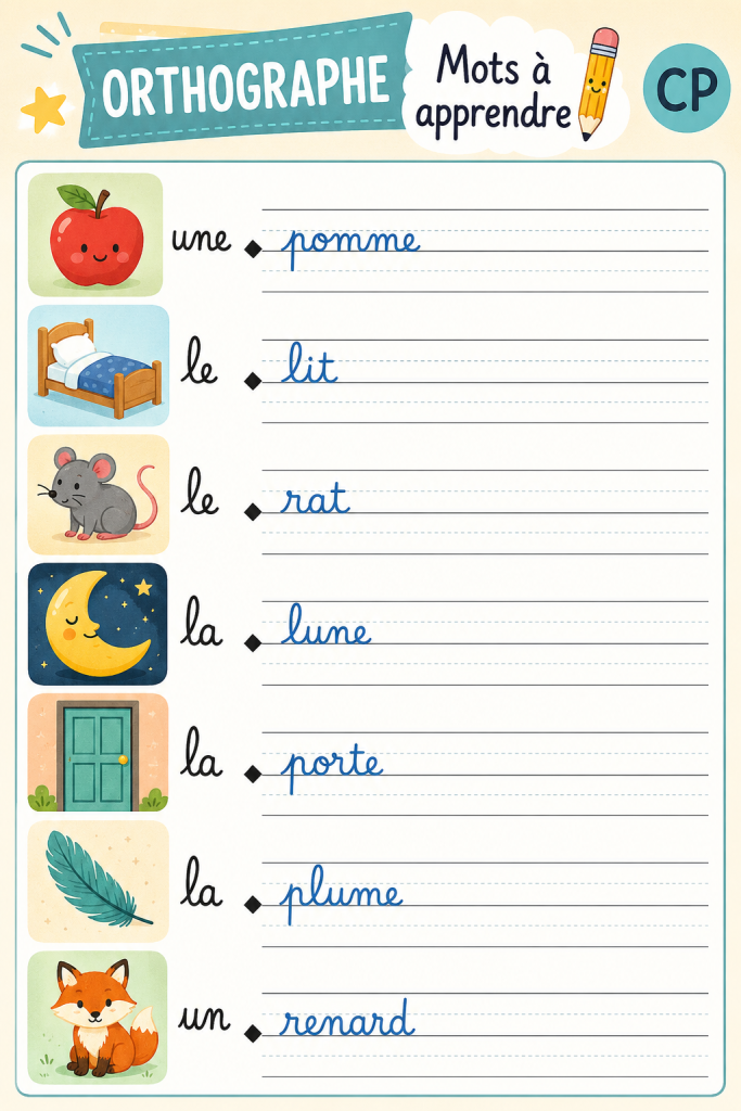 Un enfant en train d'apprendre les mots clés pour le CP avec un livre éducatif.