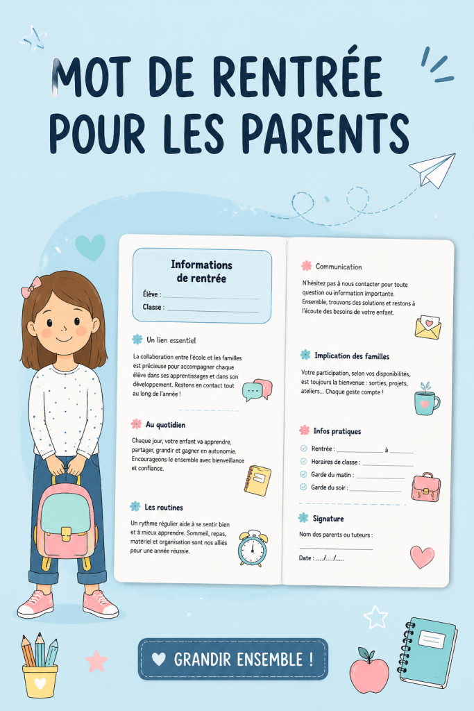 Un parent souriant écrivant un message réconfortant pour la rentrée scolaire de son enfant.