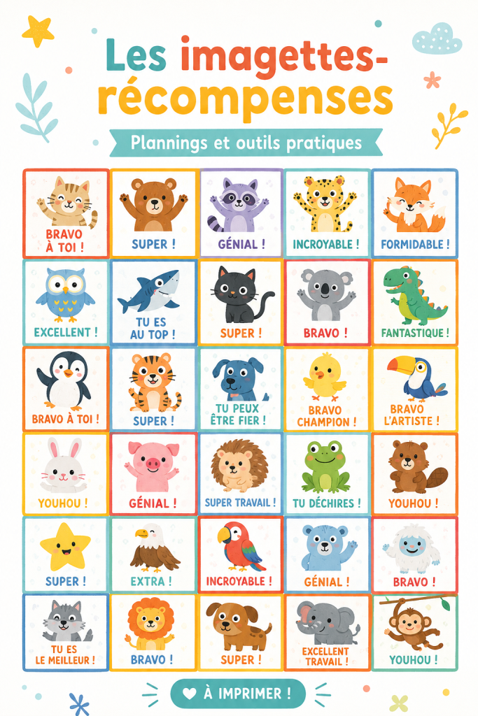 Une affiche colorée d'imagettes-récompenses pour motiver les enfants.