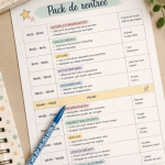 Image d'un pack de rentrée bien organisé avec fournitures scolaires