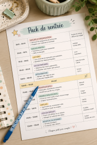 Image d'un pack de rentrée bien organisé avec fournitures scolaires