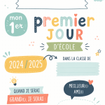 Pancarte personnalisée pour le premier jour d'école avec un enfant souriant