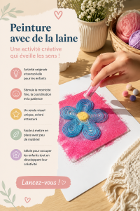 Enfants s'amusant à peindre avec de la laine, créant des œuvres colorées.