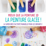 Un enfant en train de s'amuser avec de la peinture glacée colorée.