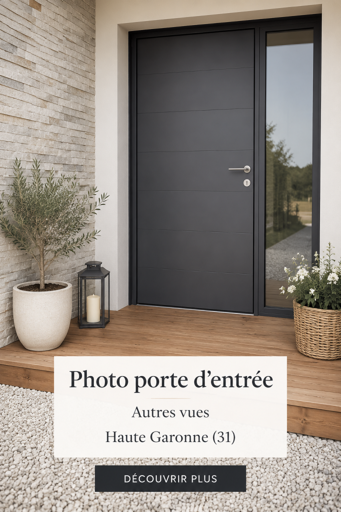 Une belle porte d'entrée en bois avec une décoration florale en Haute-Garonne