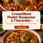 Un plat de Poulet Basquaise servi avec des légumes colorés.