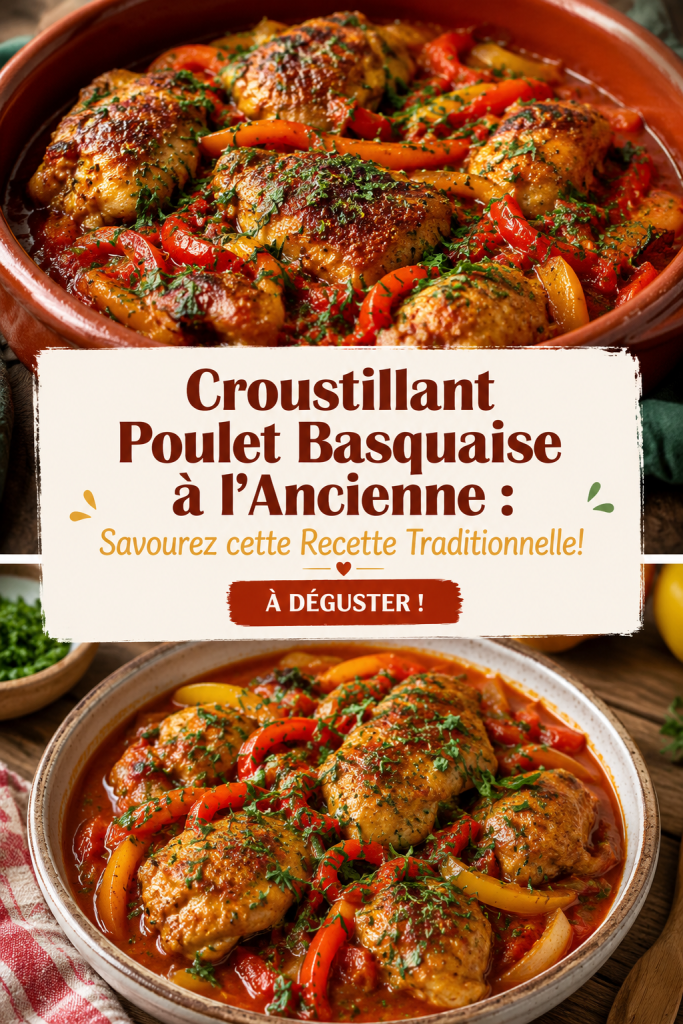 Un plat de Poulet Basquaise servi avec des légumes colorés.