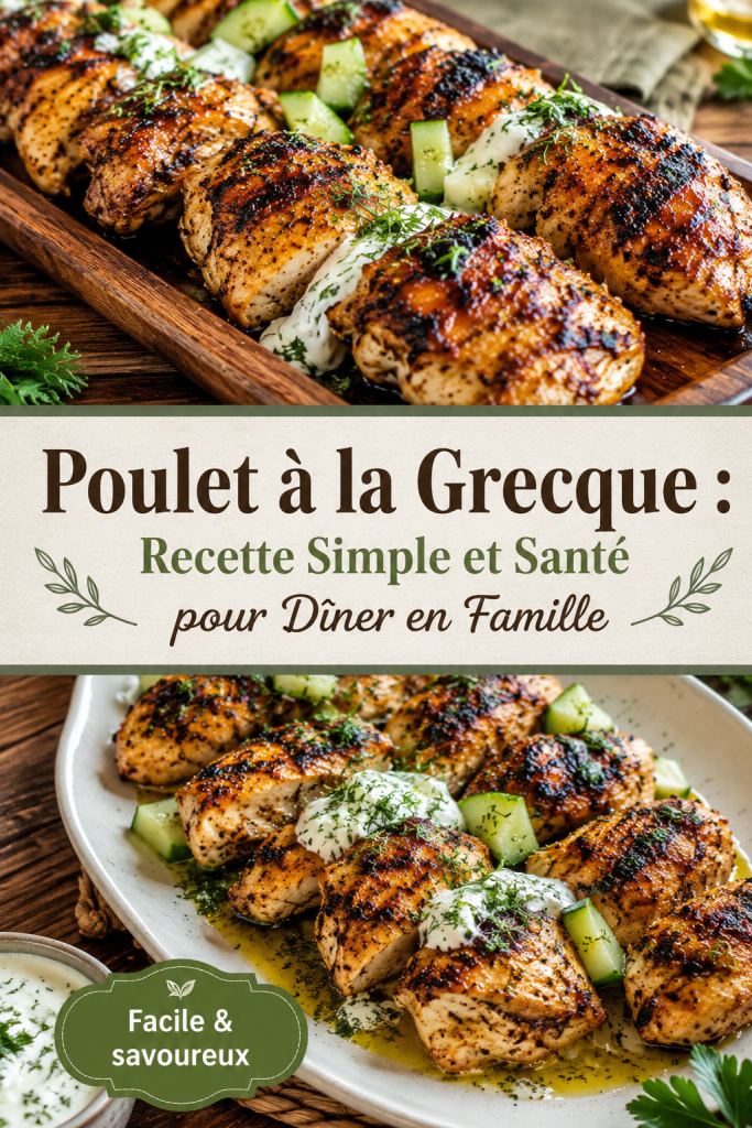Un plat de poulet à la grecque, garnie de légumes frais et d'herbes aromatiques.