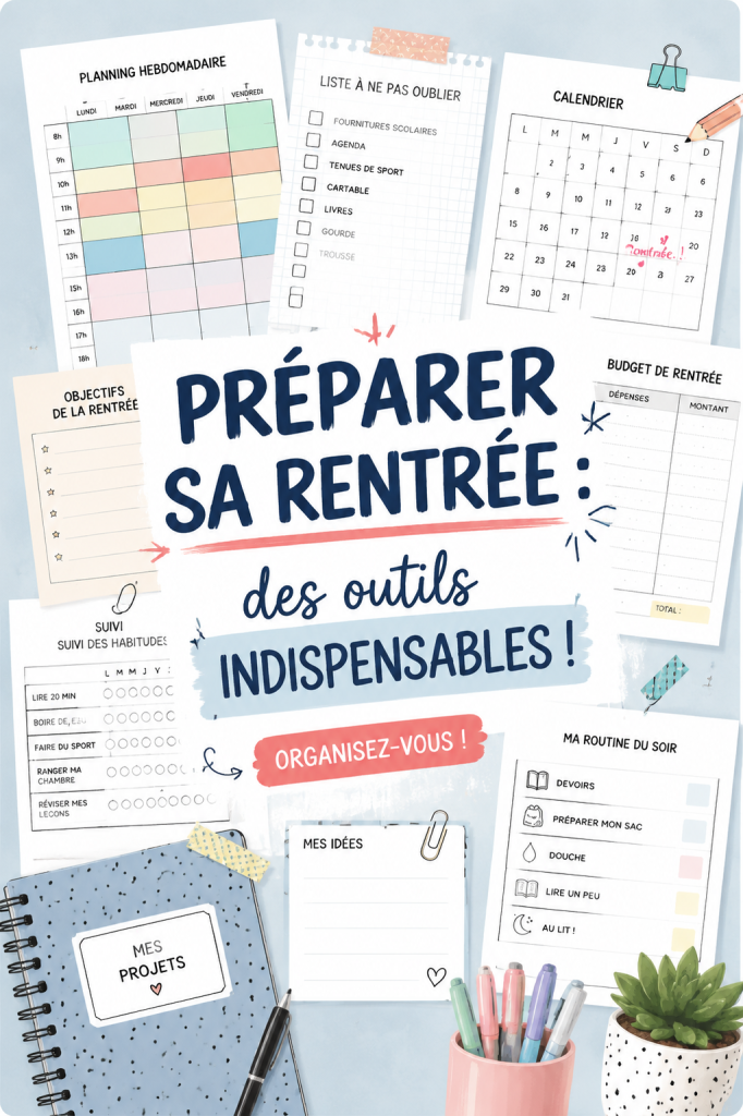 Image montrant des outils scolaires alignés sur un bureau pour la rentrée