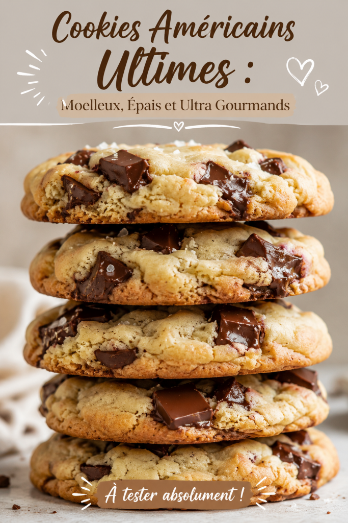 Des cookies américains moelleux et épais sur une plaque de cuisson, parés pour être dégustés.