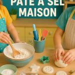Une maman et son enfant créant des formes avec de la pâte à sel maison.