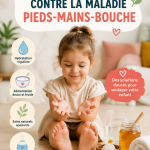 Une maman prenant soin de son enfant avec des traitements naturels contre la maladie pieds-mains-bouche