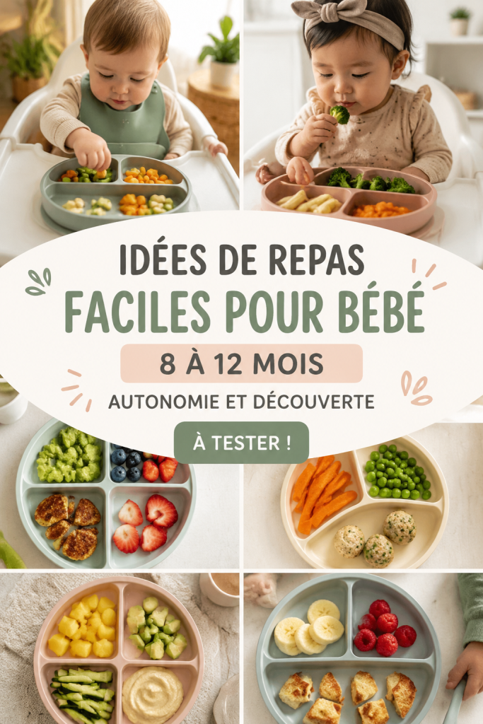 Un plat coloré de repas pour bébés de 8 à 12 mois comprenant des légumes et des fruits