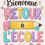 Un enfant avec un sac à dos prêt pour la rentrée scolaire, entouré de fournitures scolaires.