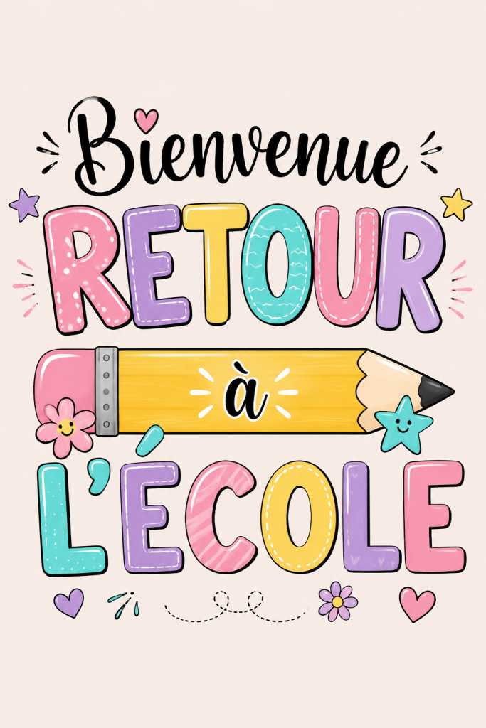 Un enfant avec un sac à dos prêt pour la rentrée scolaire, entouré de fournitures scolaires.