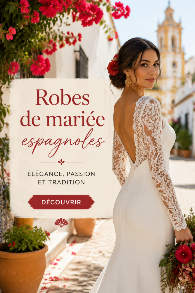 Robe de mariée espagnole élégante dans un cadre romantique.