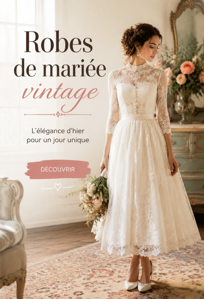 Robe de mariée vintage en dentelle délicate, mettant en valeur un style rétro.