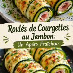 Roulés de courgettes au jambon, présentés sur une assiette colorée, prêts pour un apéro.