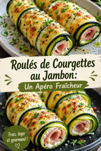 Roulés de courgettes au jambon, présentés sur une assiette colorée, prêts pour un apéro.