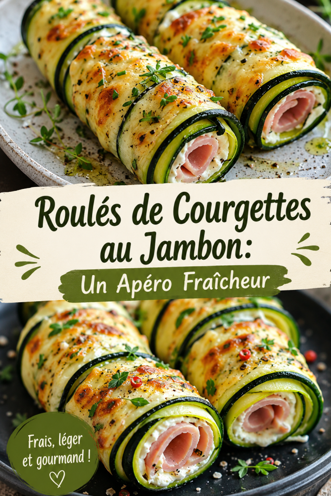 Roulés de courgettes au jambon, présentés sur une assiette colorée, prêts pour un apéro.