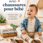Un bébé avec une tenue tendance et des chaussures stylées assorties, prêt pour sortir.