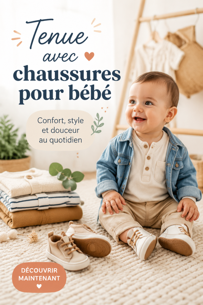 Un bébé avec une tenue tendance et des chaussures stylées assorties, prêt pour sortir.
