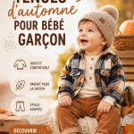 Tenues d'automne pour bébé garçon avec des pulls et manteaux colorés.