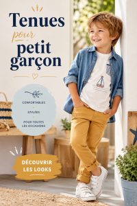 Un petit garçon habillé dans des vêtements tendance et colorés pour un look dynamique.