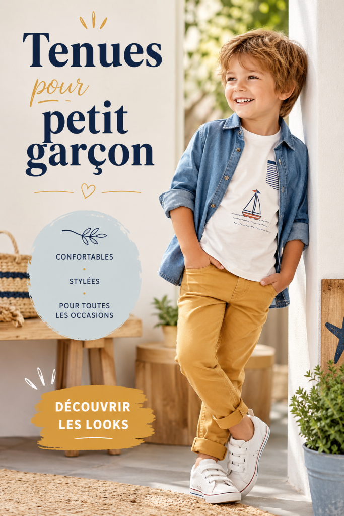 Un petit garçon habillé dans des vêtements tendance et colorés pour un look dynamique.