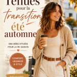 Un ensemble de tenues d'automne élégantes sur un fond neutre.