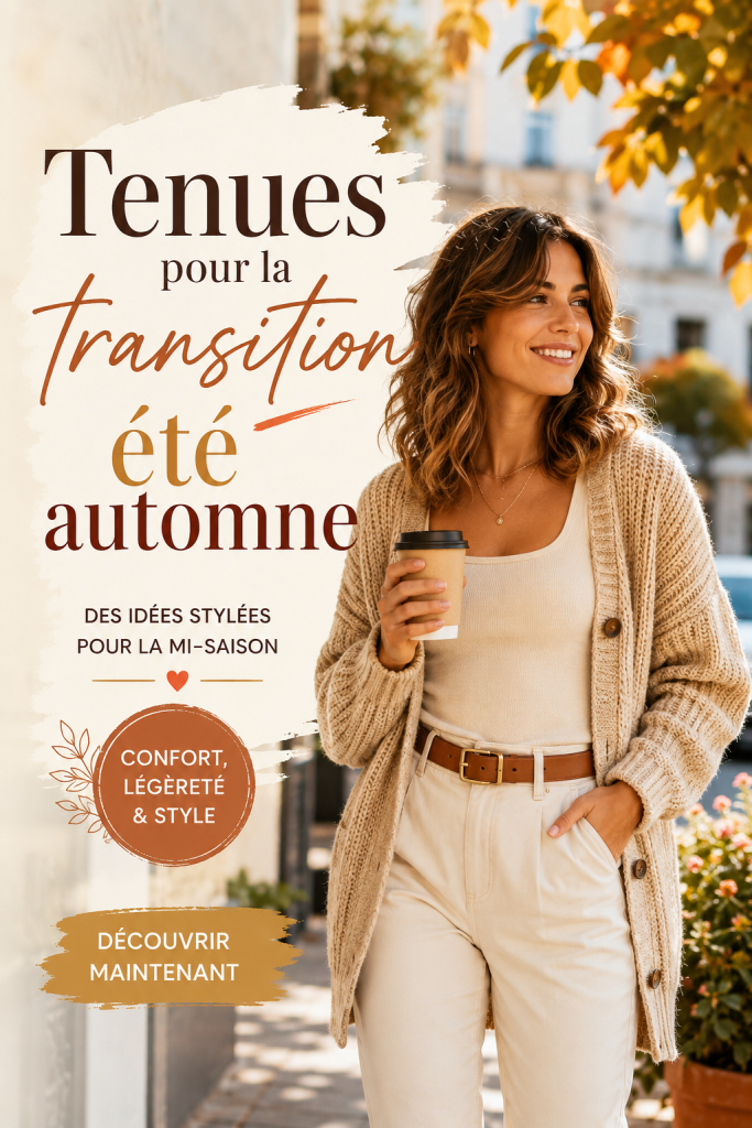 Un ensemble de tenues d'automne élégantes sur un fond neutre.