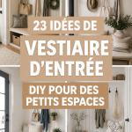 Un joli vestiaire d'entrée DIY bien organisé dans un petit espace.