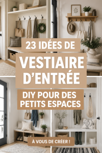 Un joli vestiaire d'entrée DIY bien organisé dans un petit espace.
