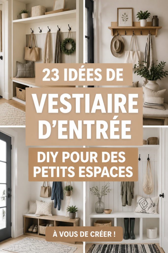 Un joli vestiaire d'entrée DIY bien organisé dans un petit espace.