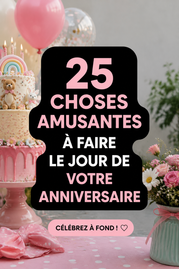 Des amis célébrant un anniversaire avec des ballons et un gâteau, illustrant des idées d'anniversaire amusantes.