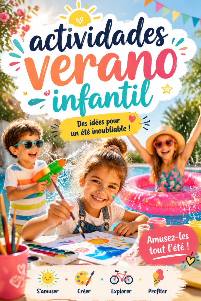 Enfants jouant à des activités estivales à l'extérieur.