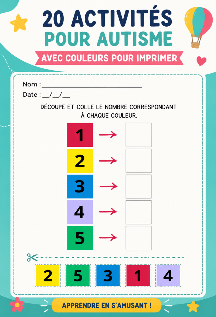 Activités colorées imprimables pour enfants autistes