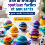 Enfants en train de réaliser des crafts sur le thème de l'espace