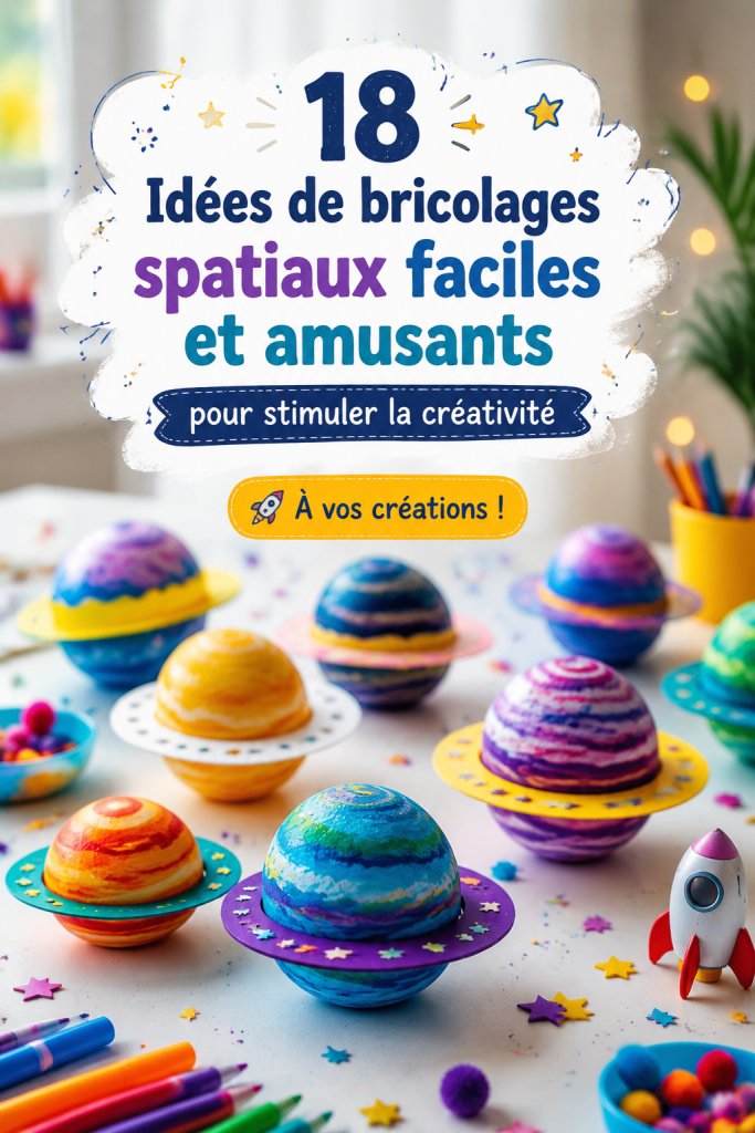 Enfants en train de réaliser des crafts sur le thème de l'espace