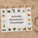 Illustration d'activités Montessori autour de la phonologie pour enfants