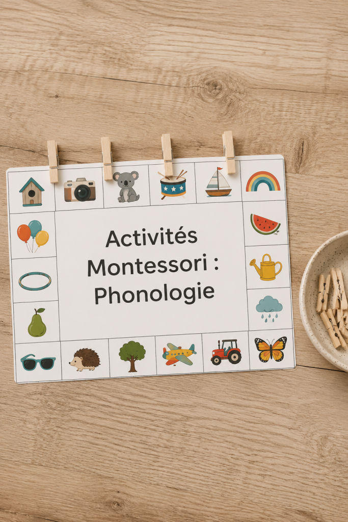 Illustration d'activités Montessori autour de la phonologie pour enfants