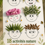 Enfants faisant des activités créatives avec des matériaux naturels en plein air