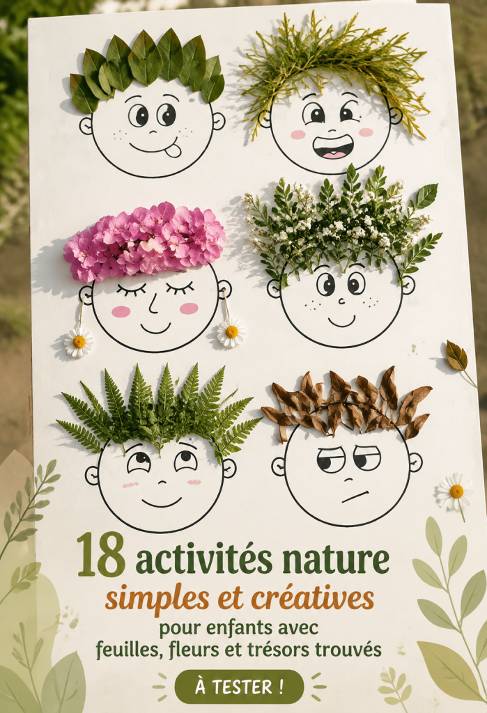 Enfants faisant des activités créatives avec des matériaux naturels en plein air