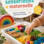 Une maman et son enfant jouant avec des matériaux sensoriels colorés