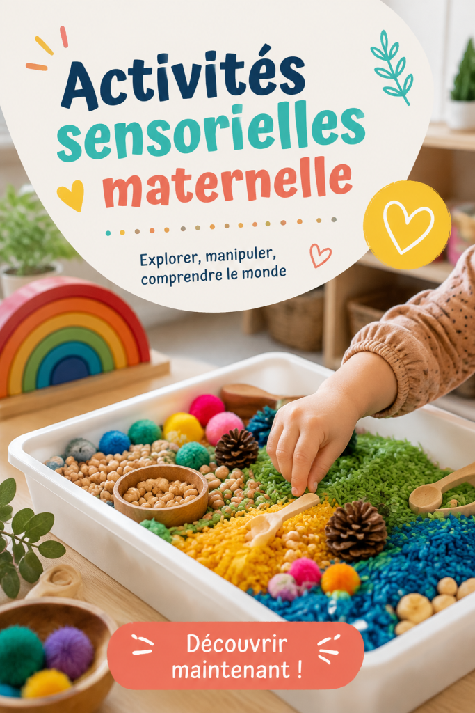 Une maman et son enfant jouant avec des matériaux sensoriels colorés