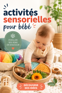 Un bébé jouant avec des jouets colorés lors d'une activité sensorielle.